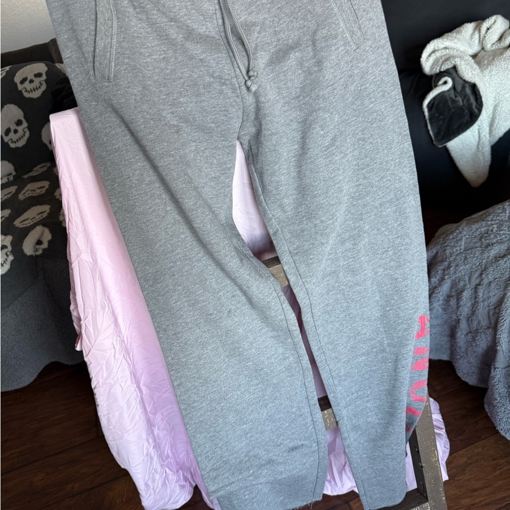 Victoria's Secret Gray and Pink Track Pants with Stylish Side Panel #65